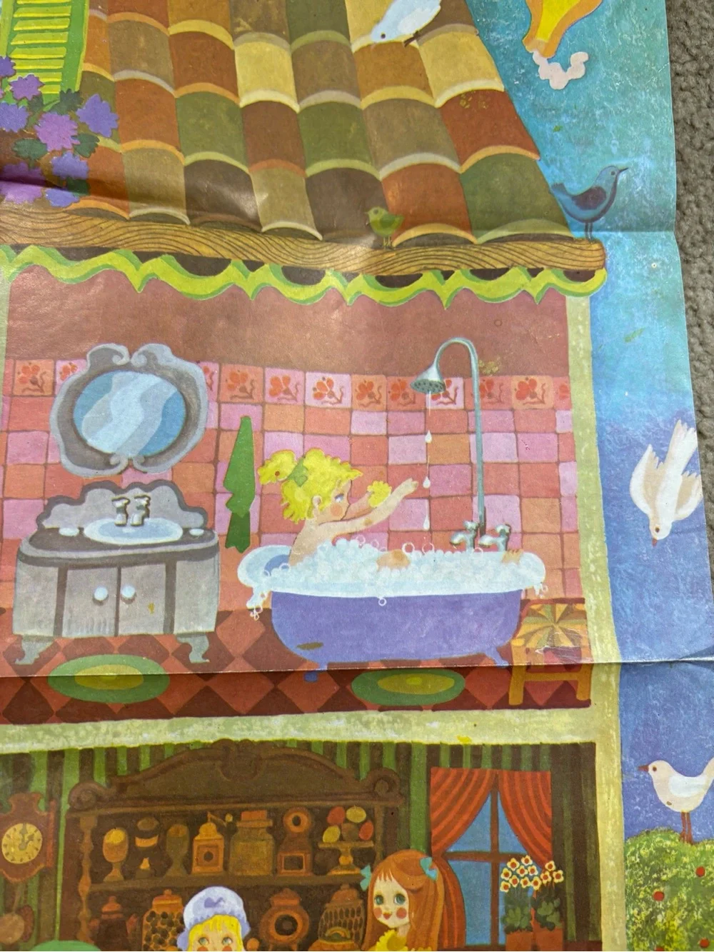 Vintage Multicolor Illustrated Dollhouse Gift Wrap